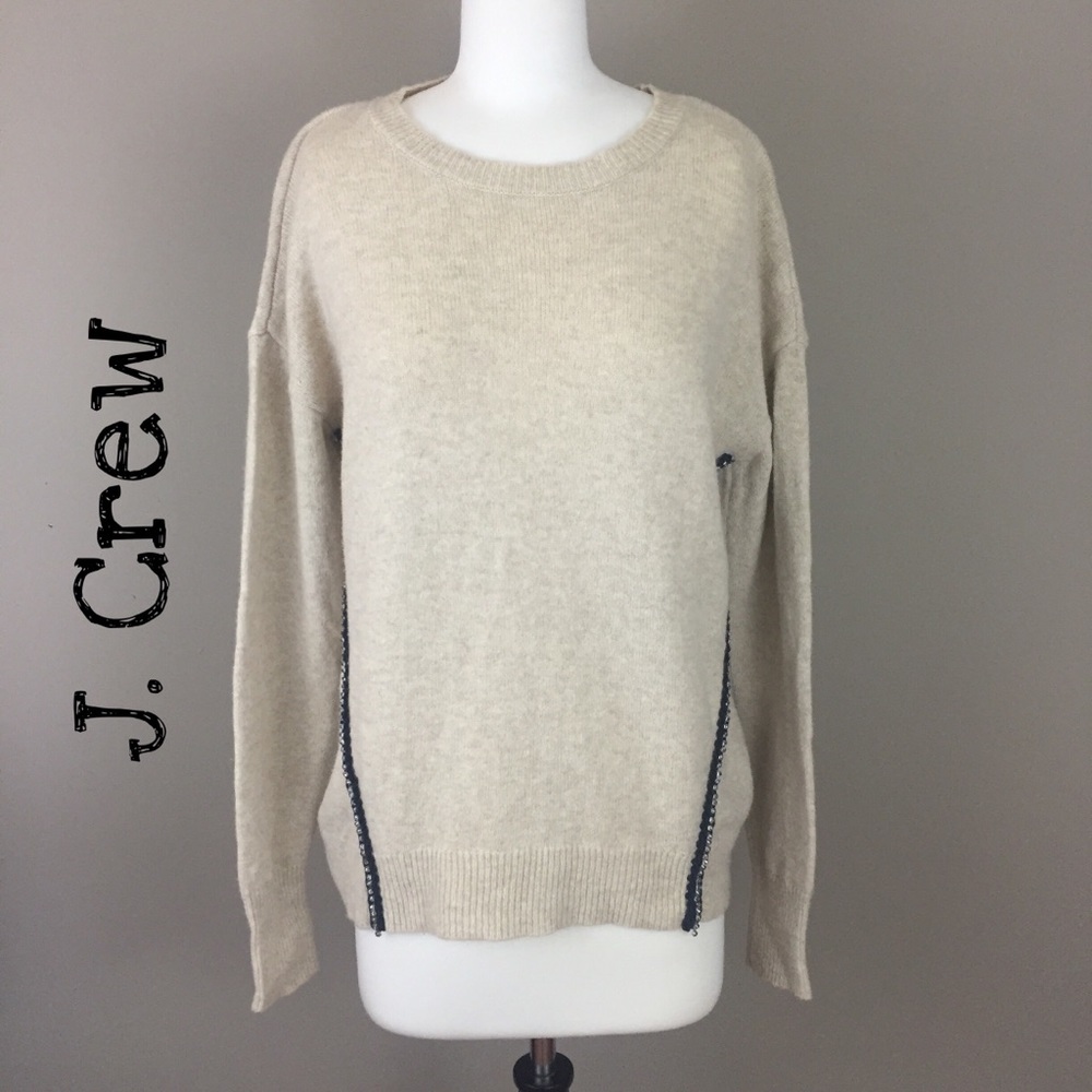 J. Crew Cream Wool Sweater Rhinestones Size Small